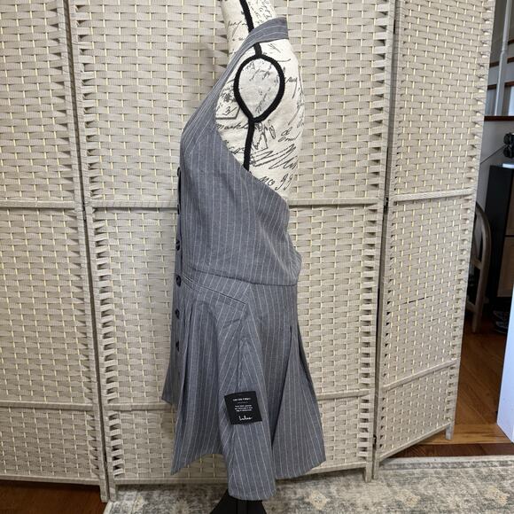 Lulus Size XL Posh Attraction Grey Pinstriped Button-Front Halter Mini Dress NEW - Picture 2 of 10